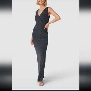 Christian Berg ,Dark Navy/Silver metallic, side slit,floor length Cockta…